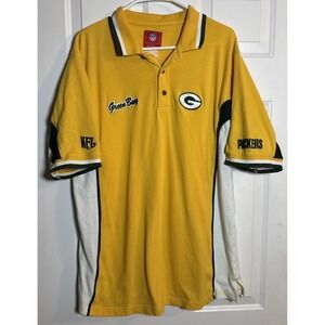 Vintage 90's 00 Green Bay Packers NFL Polo Shirt L Yellow Green Embroidered Logo